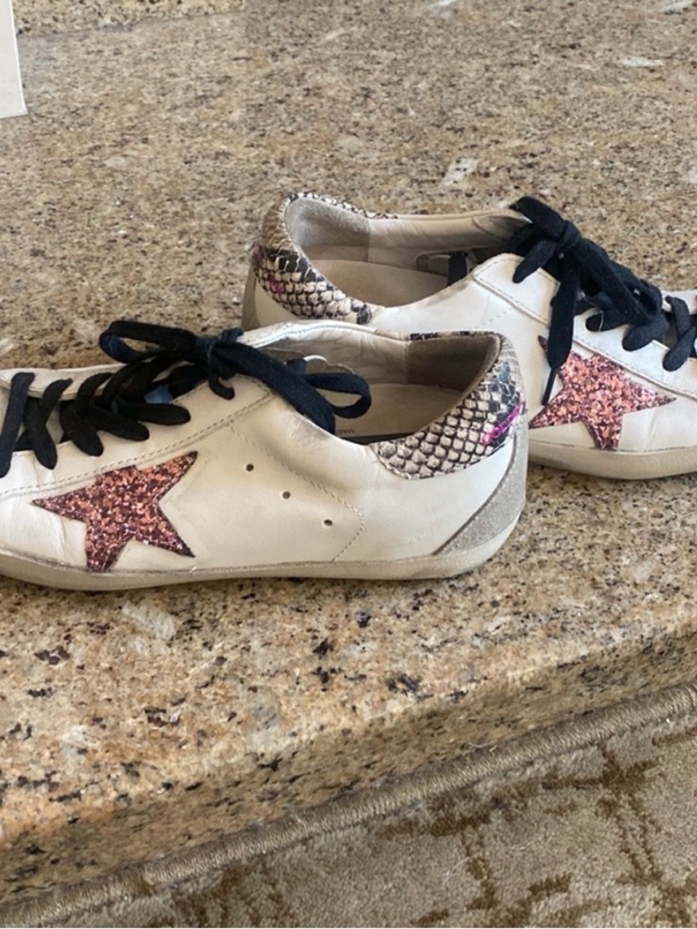 Golden Goose White Sneakers with Pink Glitter Star and Snake-Print Heel - Picture 5 of 5